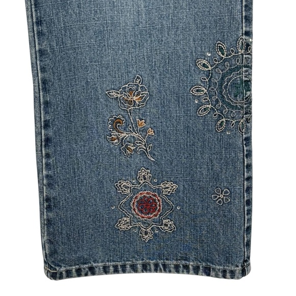 Y2K Faded Glory Embroidered Flare Jeans Womens 14P Boho Style Mid Rise Denim - Picture 7 of 14